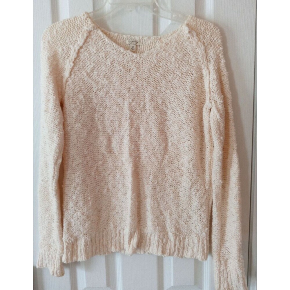 Sonoma Life + Style Ivory Colored Cotton Knit Sweater With Long Sleeve Size XS
